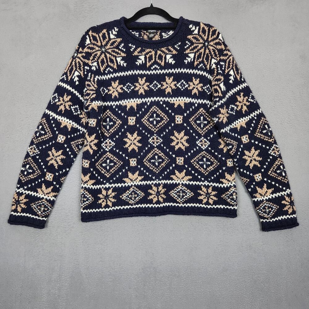 Tangents Sweater Womens Medium Blue Fair Isle Snowflake Wool Blend Knit Warm